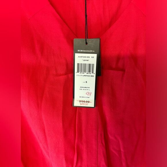NWT BCBG Max Azria Levin Lipstick Red V-Neck Minimalist Long Sleeve Mini Dress S - Picture 5 of 9